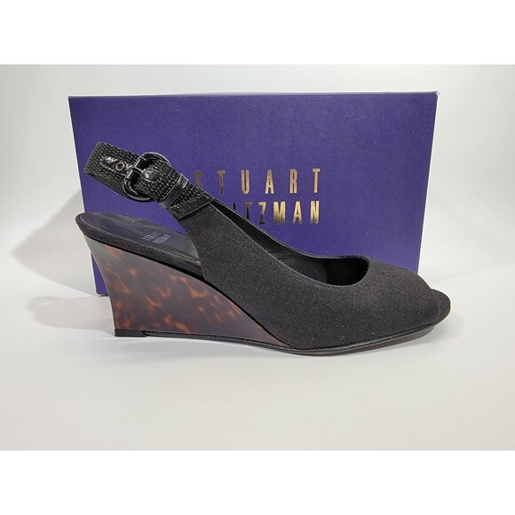 KSD Women's Size 10 Stuart Weitzman Beltitout Black Linen Slingback High Heels - Picture 3 of 9